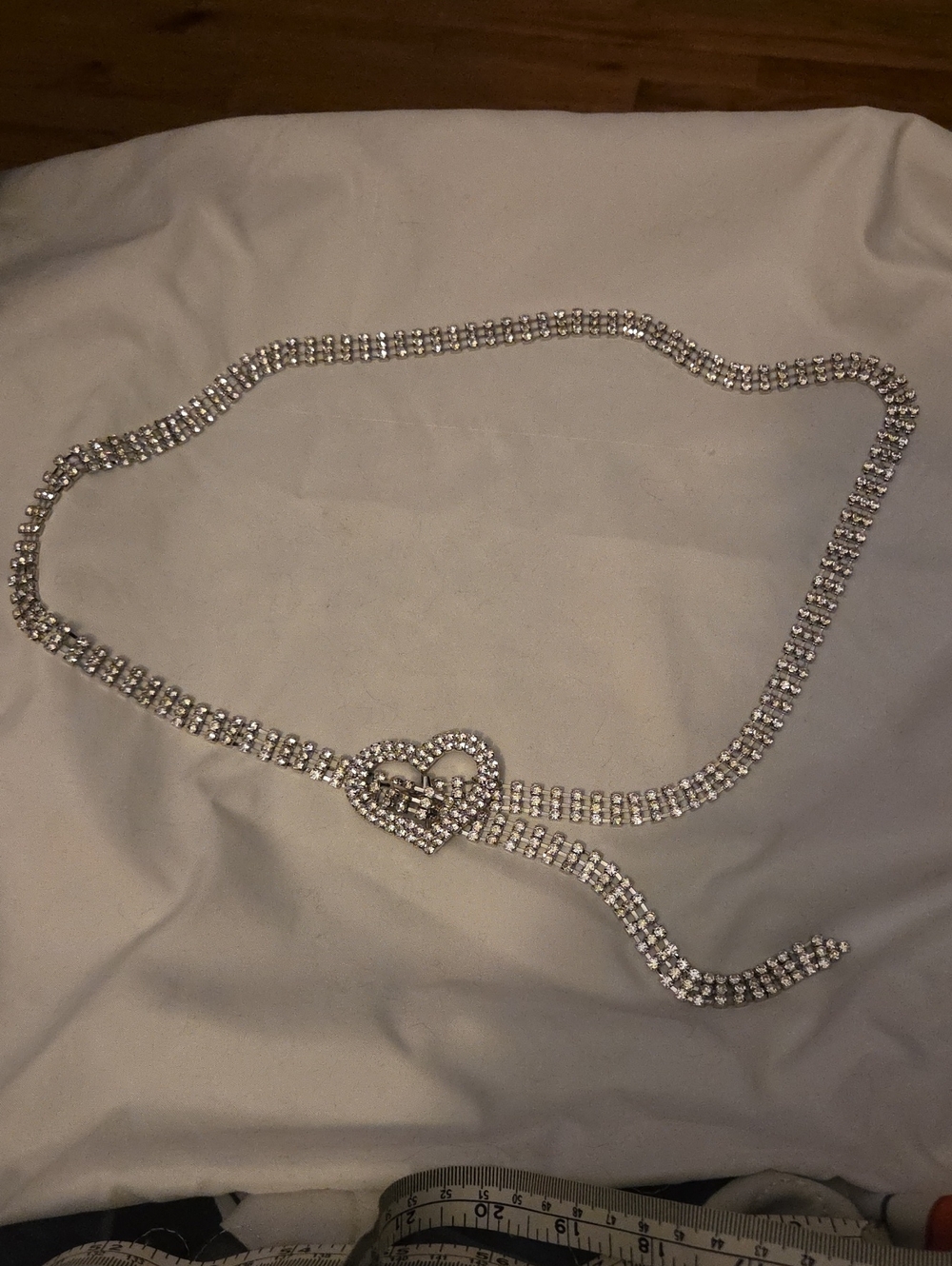 Silver Crystal Heart Waist Belt - Rhinestone Accent